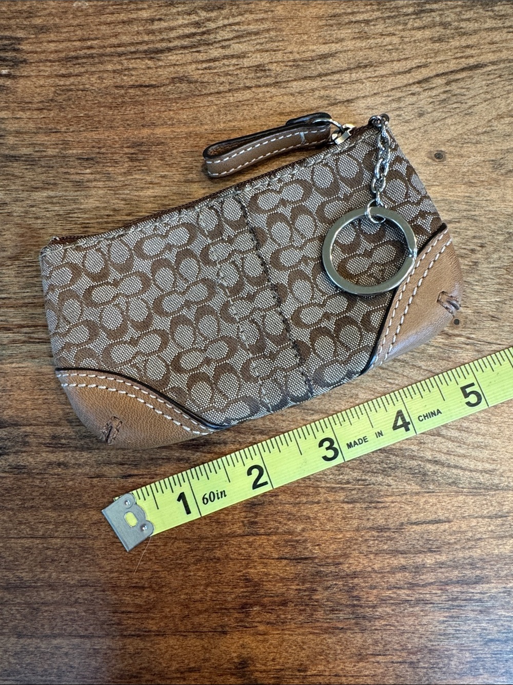 Coach Tan/Brown Signature Zip Key & Card Holder